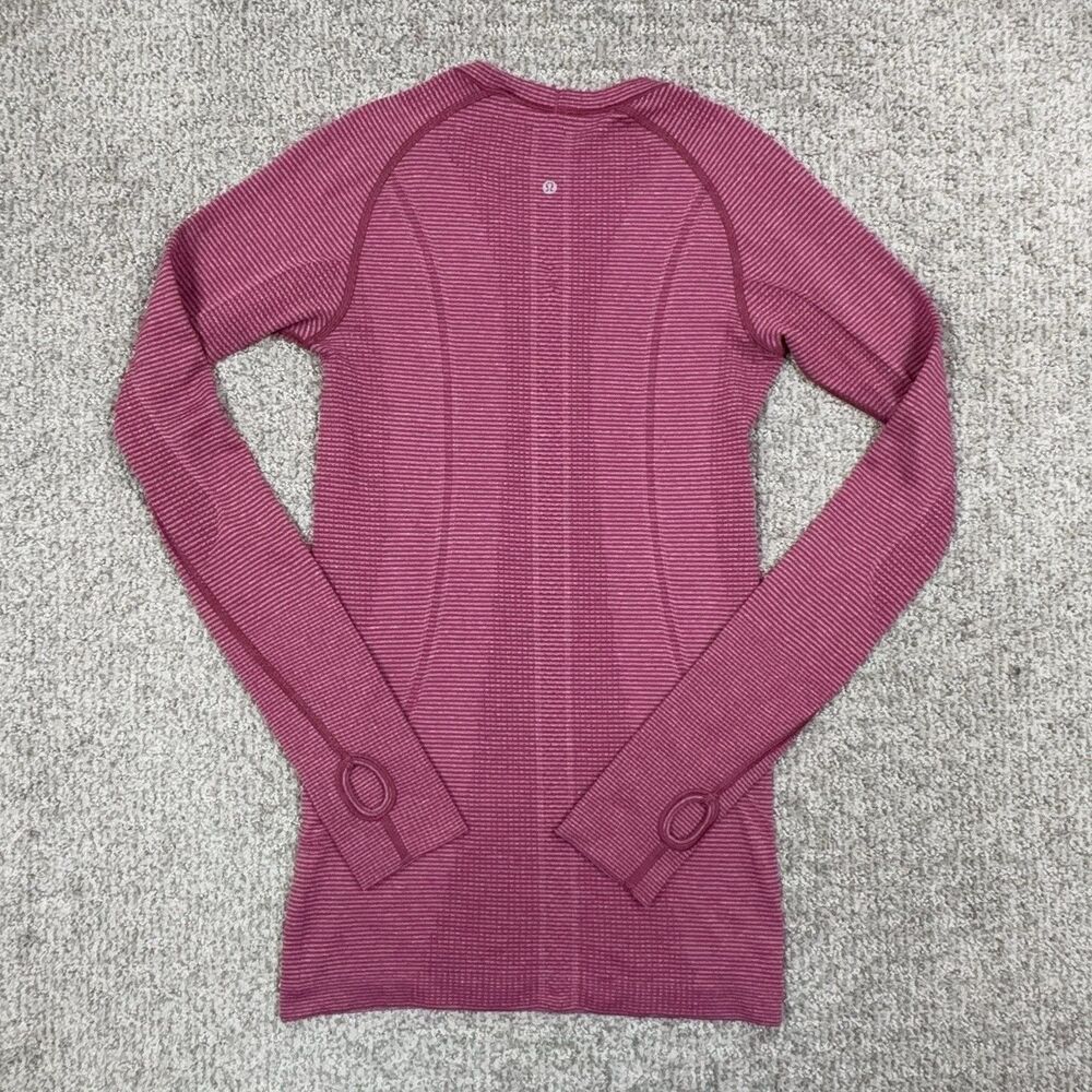 Lululemon Shirt Women 4 Pink Striped Swiftly Long Sleeve Running Yoga Athleisure - Picture 2 of 6